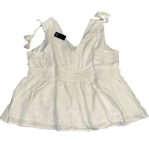 Torrid V-Neck White Tank Top with Cinched Waist and Tassel Sleeves Size 3 - Picture 2 of 8